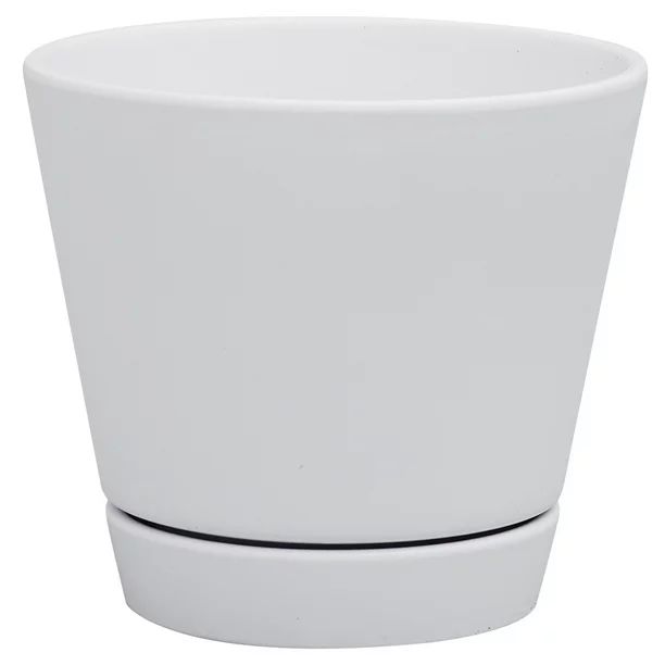 Mainstays 8" x 8" x 7" Round White Ceramic Plant Planter with Saucer | Walmart (US)