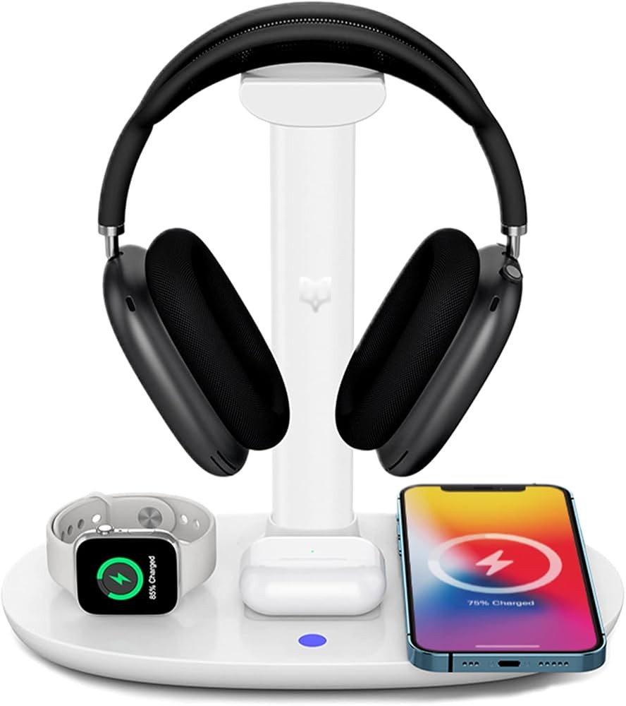 Headphone Stand with 4 in 1 Wireless Charger -Headset Holder & Station Dock for Apple Watch, AirP... | Amazon (US)