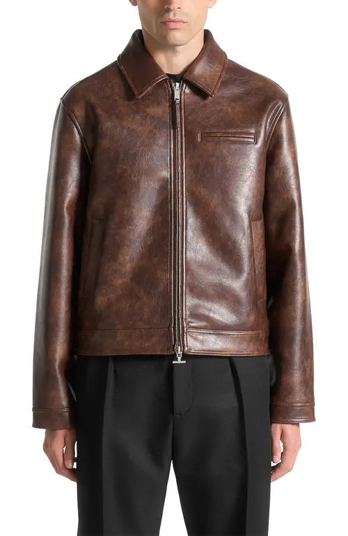Manière De Voir Laurent Vintage Leather Jacket in Brown at Nordstrom, Size Medium | Nordstrom