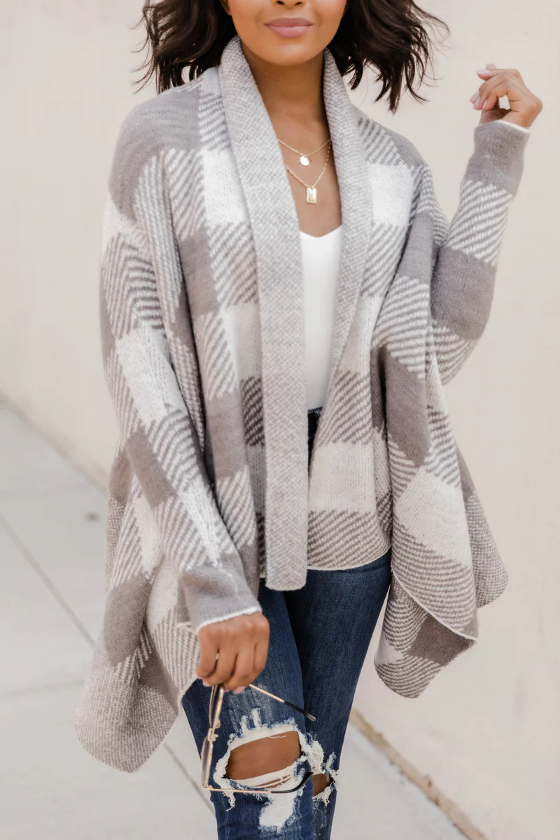Candidly Chic Buffalo Plaid Cardigan Grey | The Pink Lily Boutique