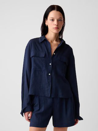 Oversized Linen Cropped Shirt | Gap (US)