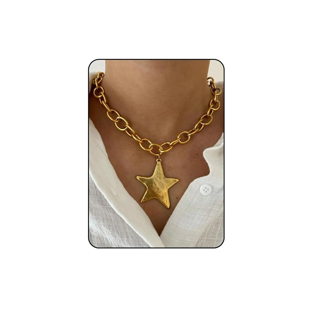 Gold Heart Necklace for Women, Chunky Chain Pendant Statement Y Necklaces Dainty Trendy Adjustabl... | Amazon (US)