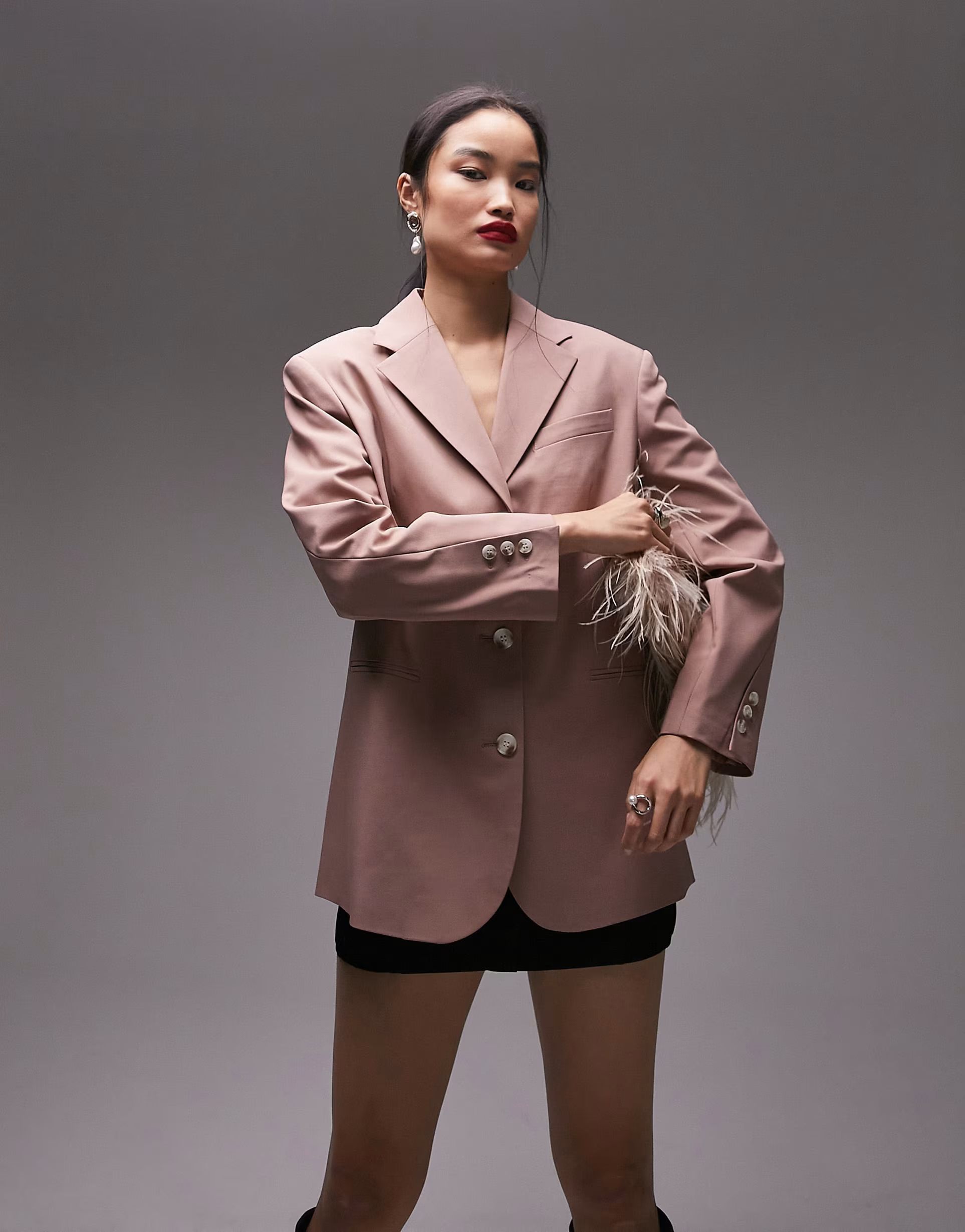 Topshop Tailored oversized blazer with twisted sleeve in pink - part of a set | ASOS (Global)