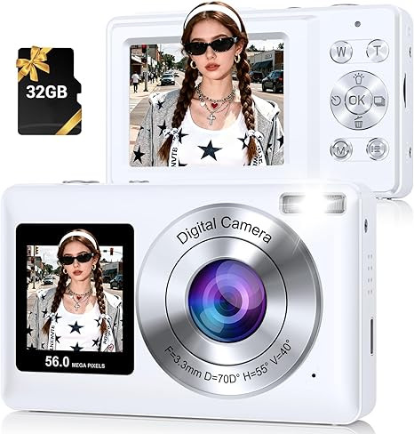 Digital Camera, 56MP 2.7K Dual-Screen Selfie Camera with 16X Zoom, 20 Filters & Anti-Shake, Porta... | Amazon (US)