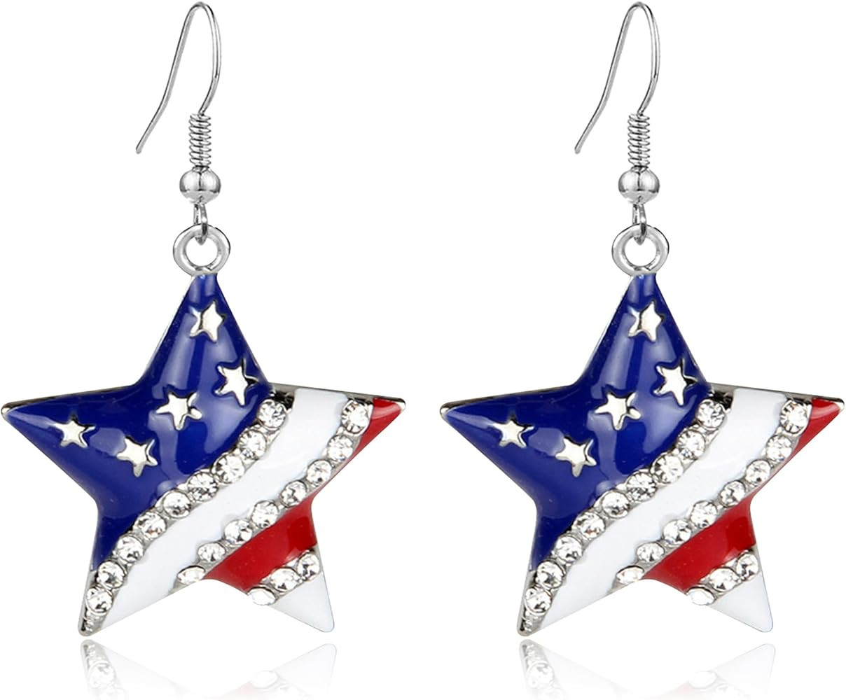 Patriotic Red White Blue American USA Flag Earrings, Cute Fashion Sandal Shape Flip-flop earrings... | Amazon (US)