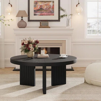 33.4" Small Round Coffee Table with Fluted Legs, Black Center Table for Living Room | Wayfair North America