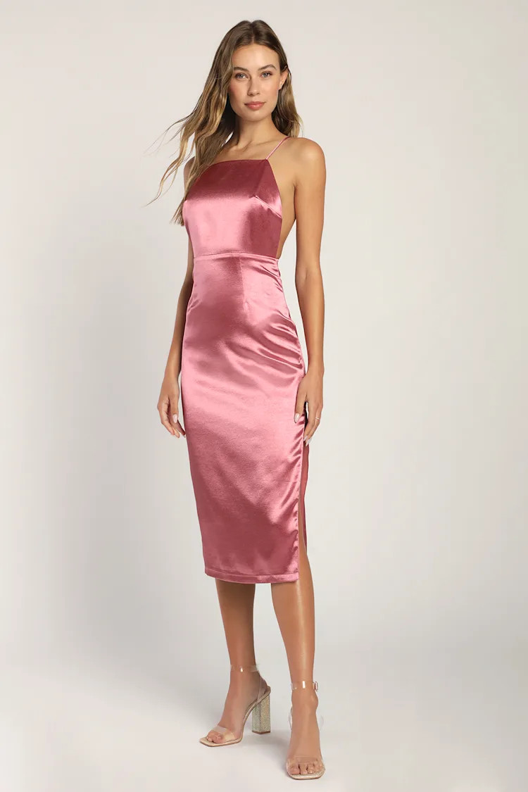 Adoring Attitude Rusty Rose Satin Column Midi Dress | Lulus (US)