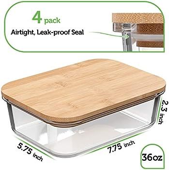 Glass Food Storage Containers with Bamboo Lids (4 Pack, 36 Ounce) Eco Friendly Meal Prep Containe... | Amazon (US)