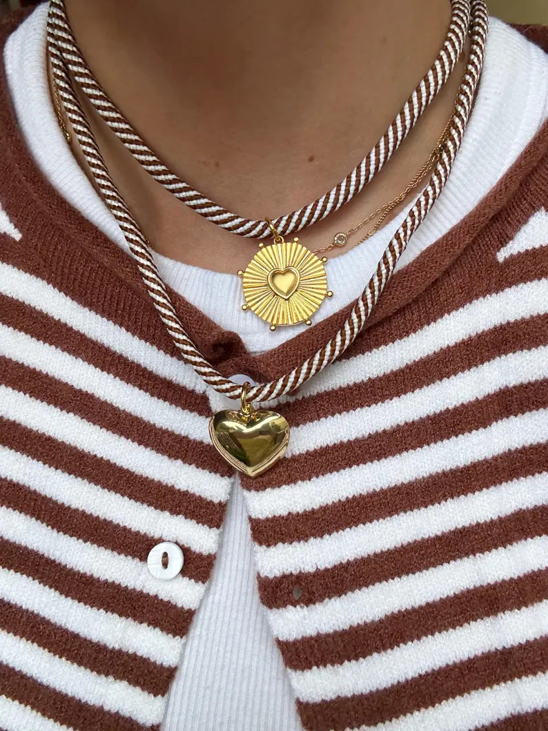 Gold Heart Medallion Paracord Necklace, Heart Charm Necklace - Stocking Stuffer, Gift for Her - E... | Etsy (US)