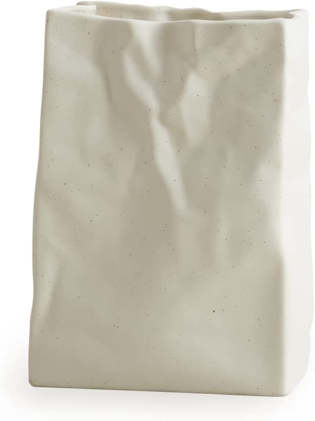 Crinkle Paper Bag Shape Ceramic Vase, Large Capacity for Flower Arrangement, Bookshelf Decorative | Amazon (US)