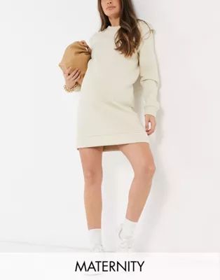 Pieces Maternity sweater dress with shoulder detail in cream | ASOS (Global)