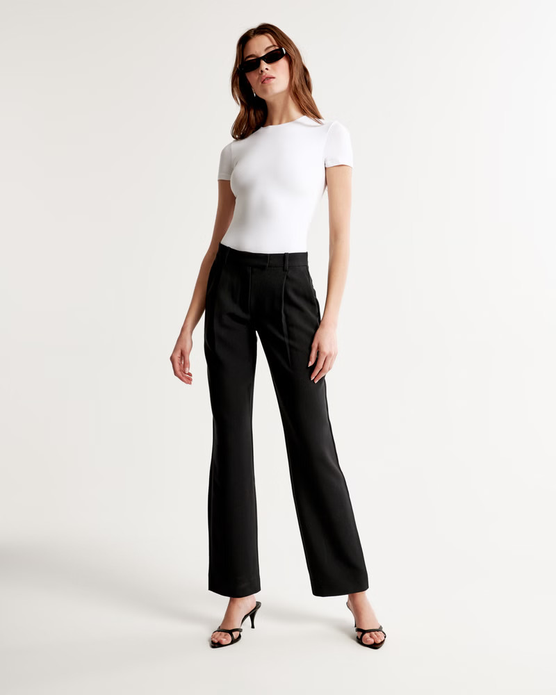 Women's Mid Rise Tailored Relaxed Straight Pant | Women's Bottoms | Abercrombie.com | Abercrombie & Fitch (US)