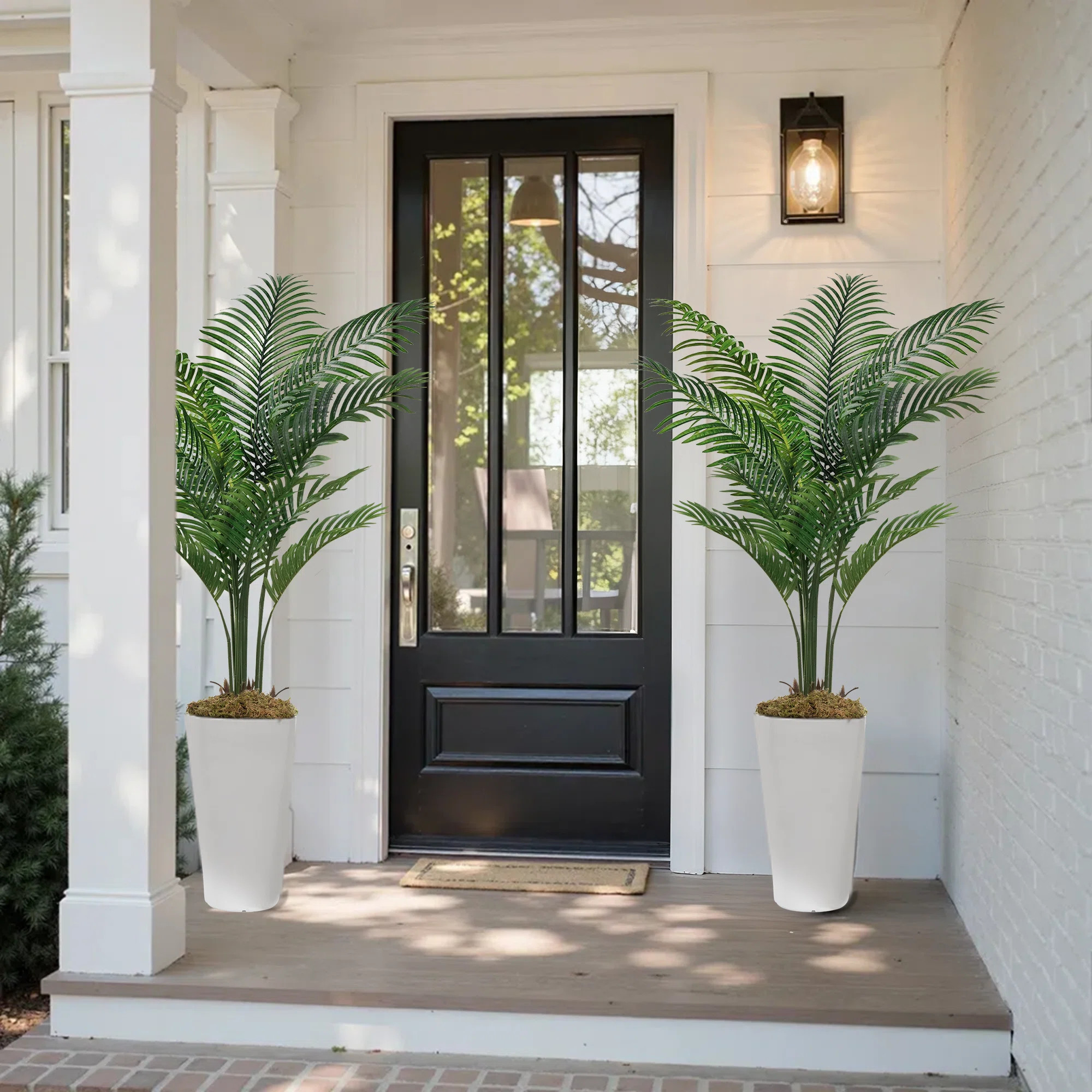 60 "Modern Style White Square Basin Artificial Palm Tree Set, Faux Plant(Set of 2) | Wayfair North America