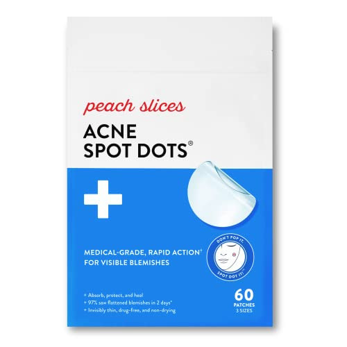 Peach Slices | Acne Spot Dots | Hydrocolloid Acne Patches | For Zits, Blemishes, & Breakouts | Vegan | Cruelty-Free | Pimple Patches | Facial Skin Care Products | 3 Sizes (7mm, 10mm, & 12mm) | 60 Ct | Amazon (US)