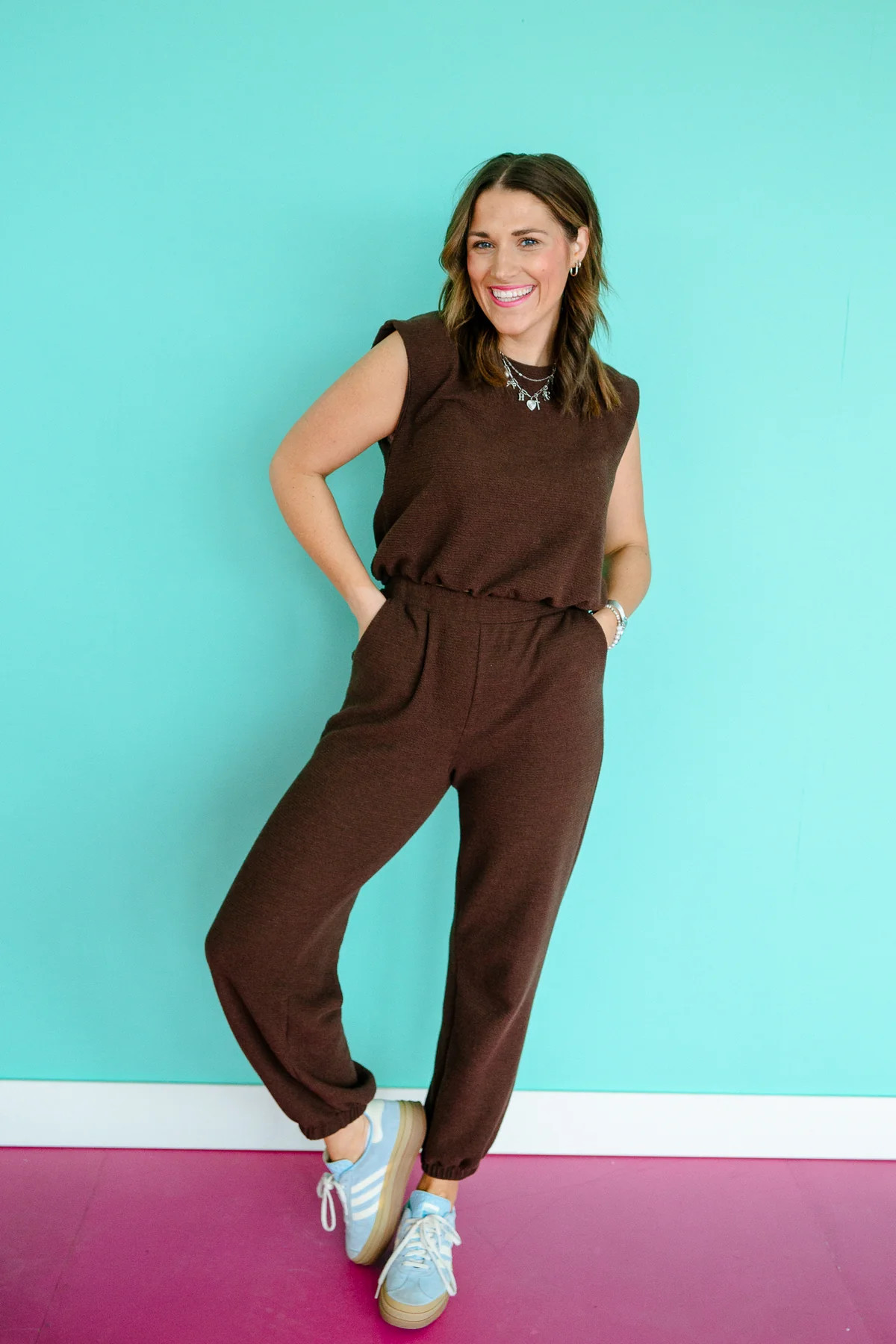 Katerina Bubble Hem Tank and Jogger Set - Soft Brown | MyEllement Boutique