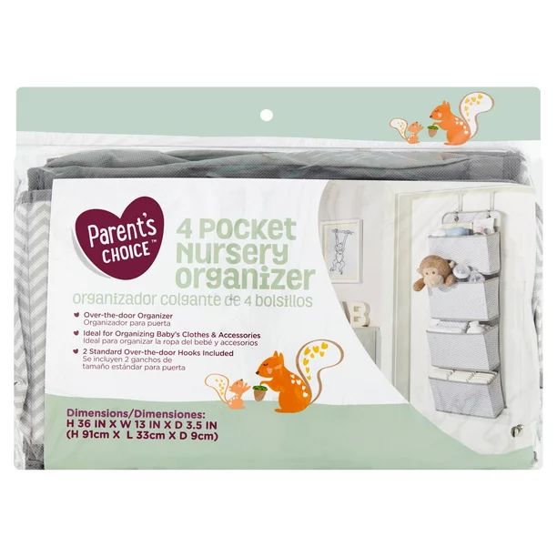 Parent's Choice 4 Pocket Nursery Hanging Organizer, Gray and White | Walmart (US)