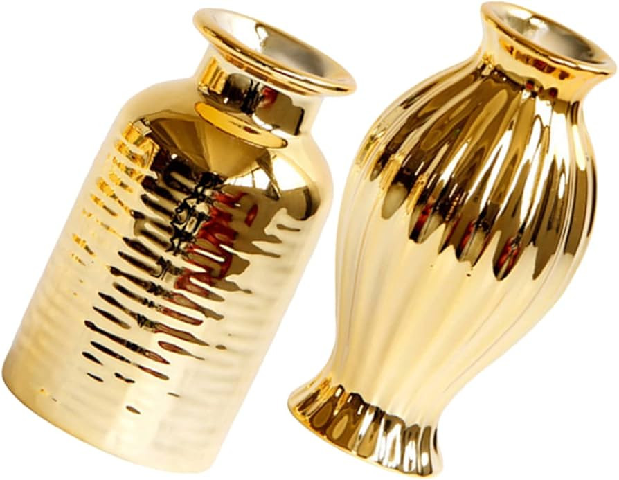 Garneck 2 pçs pequeno vaso dourado arranjo de flores garrafa mesa vaso de porcelana vaso de faze... | Amazon (BR)