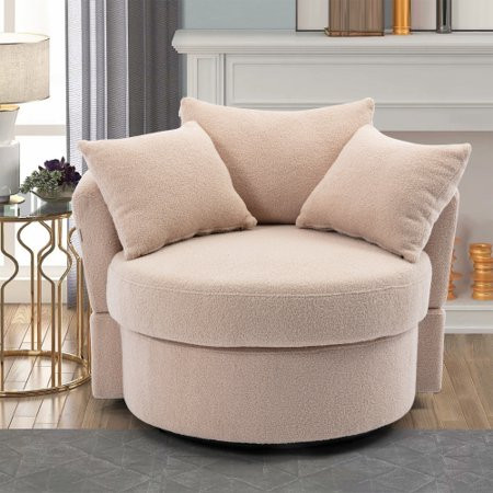 JINS & VICO Barrel Chair Swivel Accent Chair Linen Round Oversized Accent Chair with 3 Pillows Swive | Walmart (US)