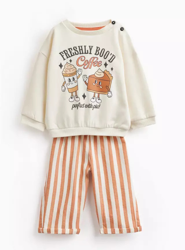 Buy White Coffee Graphic Sweatshirt & Trousers Set 3-6 months | Outfits and sets | Tu | Tu Clothing