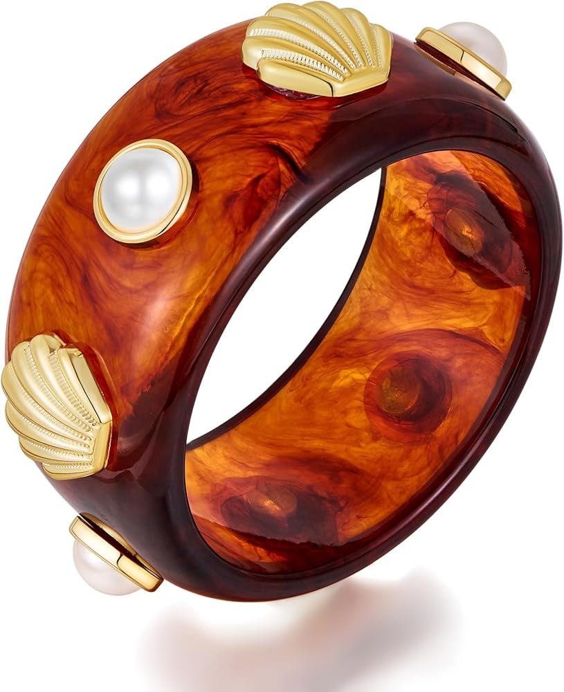 WOWORAMA Chunky Acrylic Bangle Bracelets for Women Thick Brown Tortoise Shell Bracelet Chunky Oce... | Amazon (US)