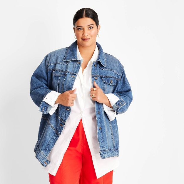 Women's Asymmetrical Jean Jacket - Future Collective™ with Kahlana Barfield Brown Blue Denim | Target