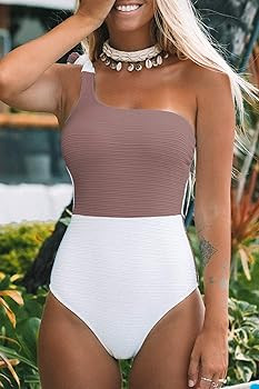 CUPSHE Women's One Piece Swimsuit Color Block One Shoulder Bowknot Bathing Suit | Amazon (US)