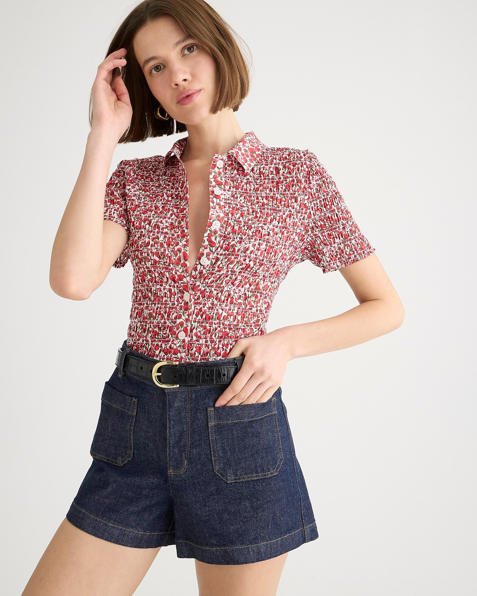 Smocked button-up shirt in Liberty® Eliza's Red fabric | J. Crew US