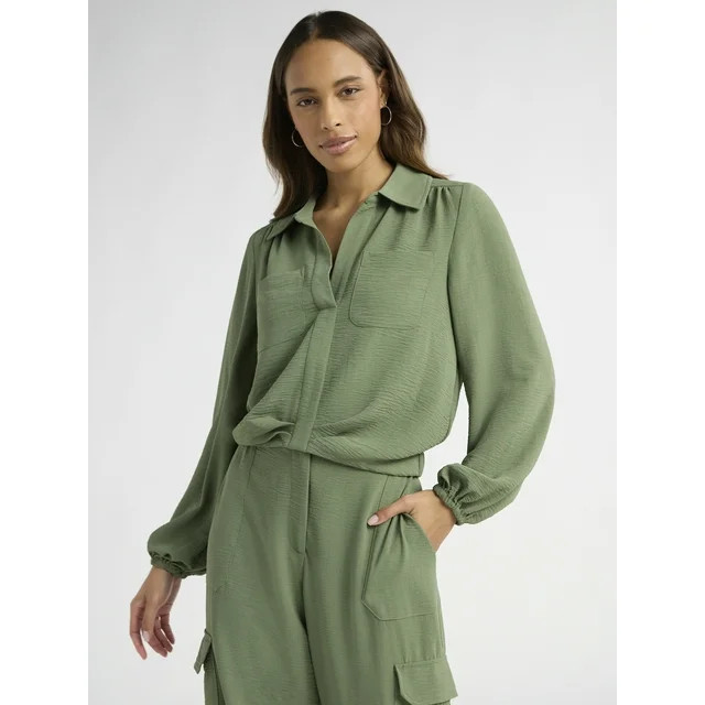 Sofia Jeans Women's and Women's Plus Utility Blouse with Long Sleeves, Sizes XS-4X - Walmart.com | Walmart (US)