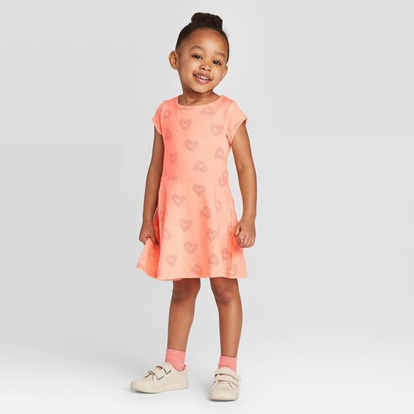 Toddler Girls' Heart Dress - Cat & Jack™ Peach | Target