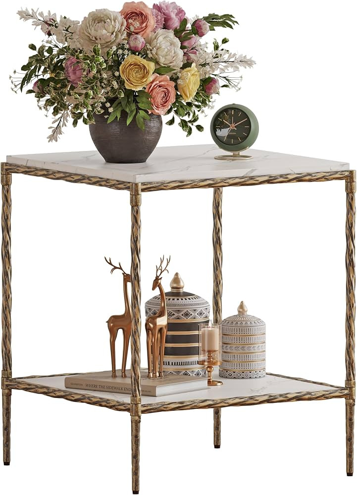 20" Gold &White Wood End Table,Brass end Table for Living Room | Amazon (US)