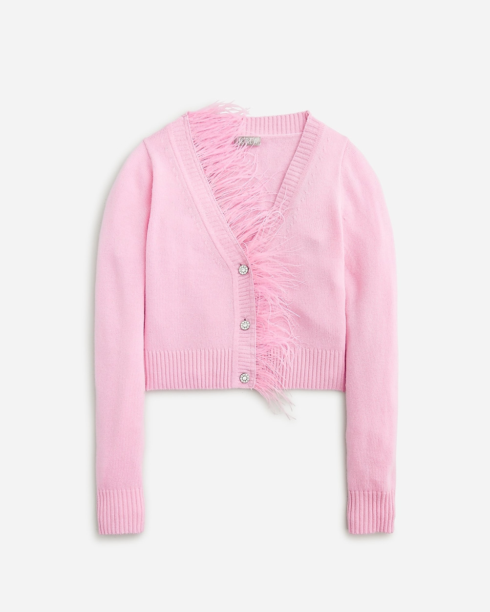 Feather-trim cropped cardigan sweater with jewel buttons | J. Crew US