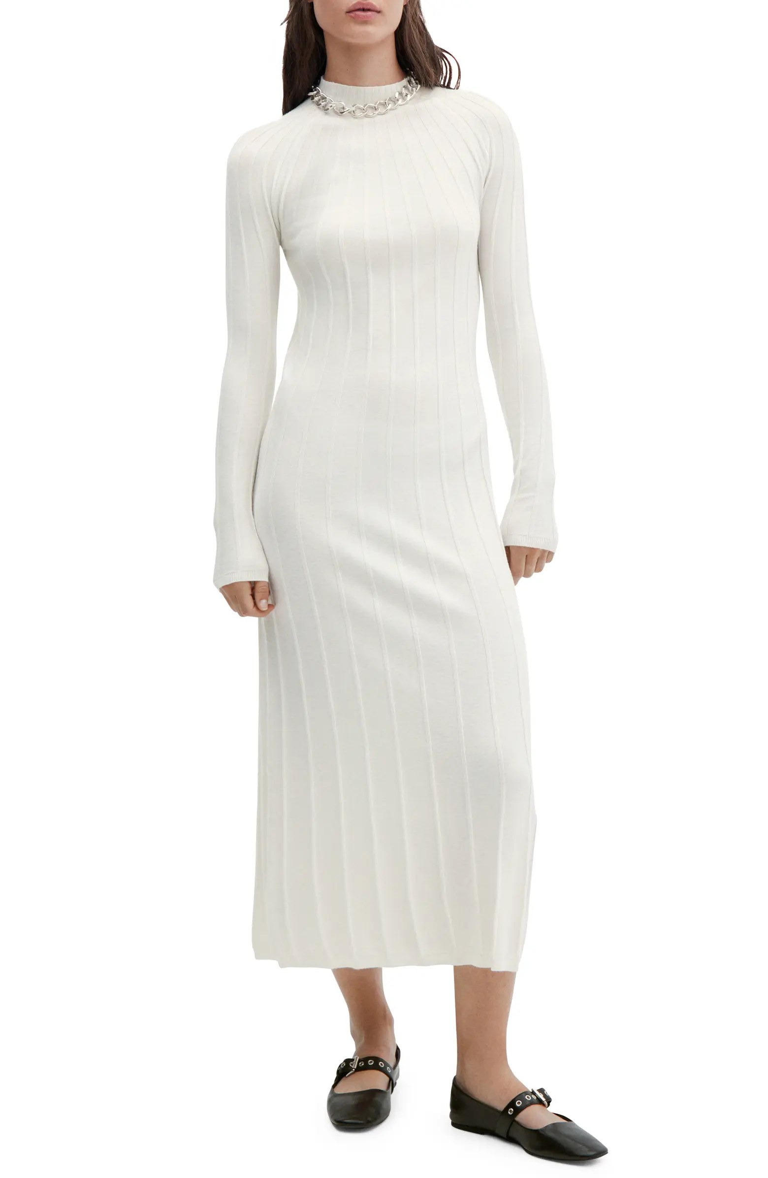 Long Sleeve Funnel Neck Rib Sweater Dress | Nordstrom