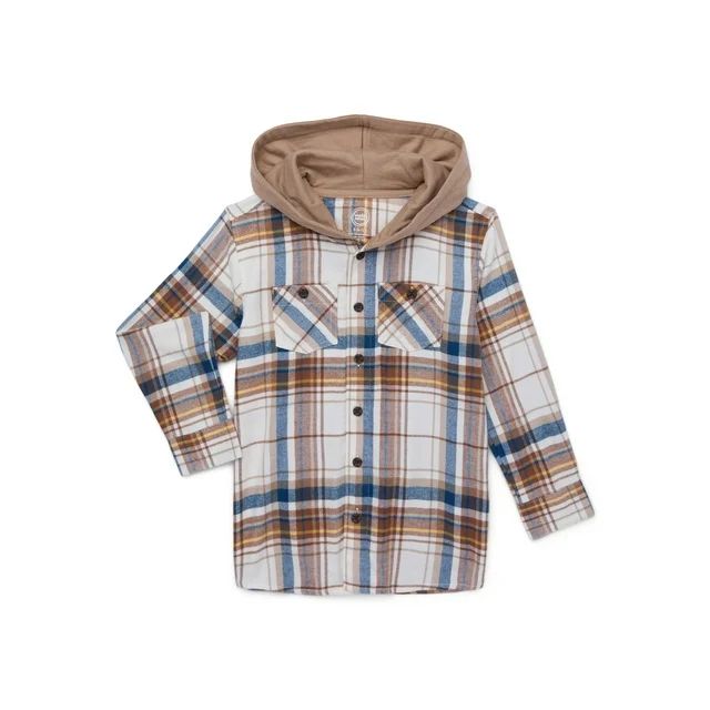 Wonder Nation Boys Hooded Flannel Shirt, Sizes 4-18 - Walmart.com | Walmart (US)