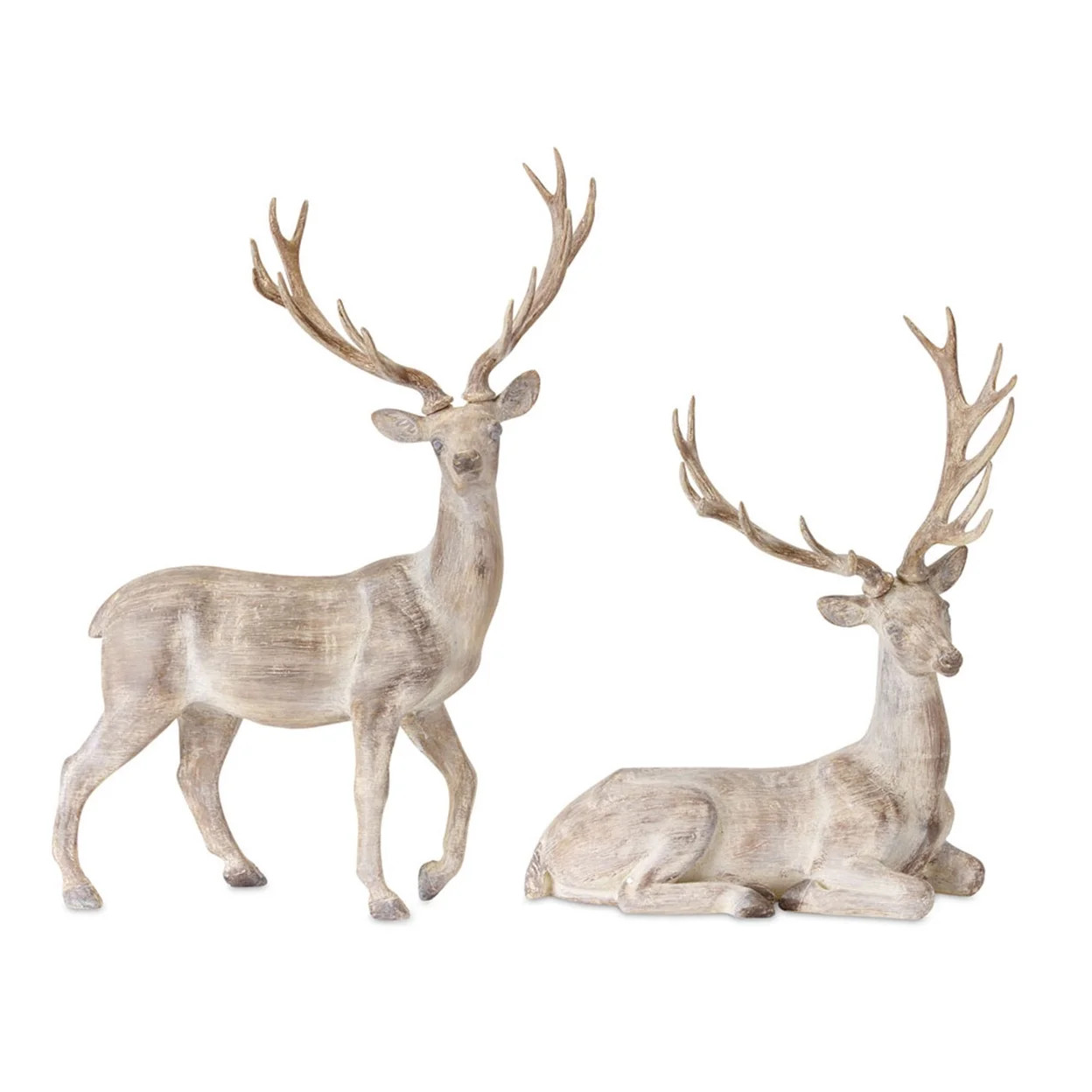 Home Decorative Deer (Set Of 2) 12"L X 14.5"H, 13"L X 17.5"H Resin - Brown, White | Walmart (US)