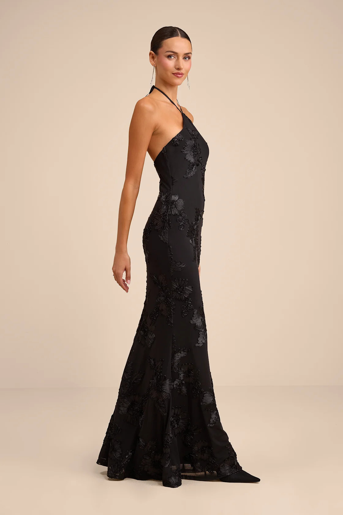 Celyna Black Mesh Floral Applique Maxi Dress | Lulus