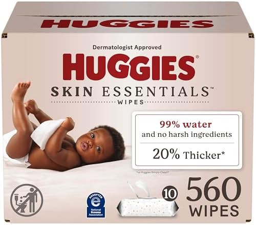 Huggies Skin Essentials Baby Wipes, Hypoallergenic, 99% Water, 10 Flip Top Packs (560 Wipes Total... | Amazon (US)