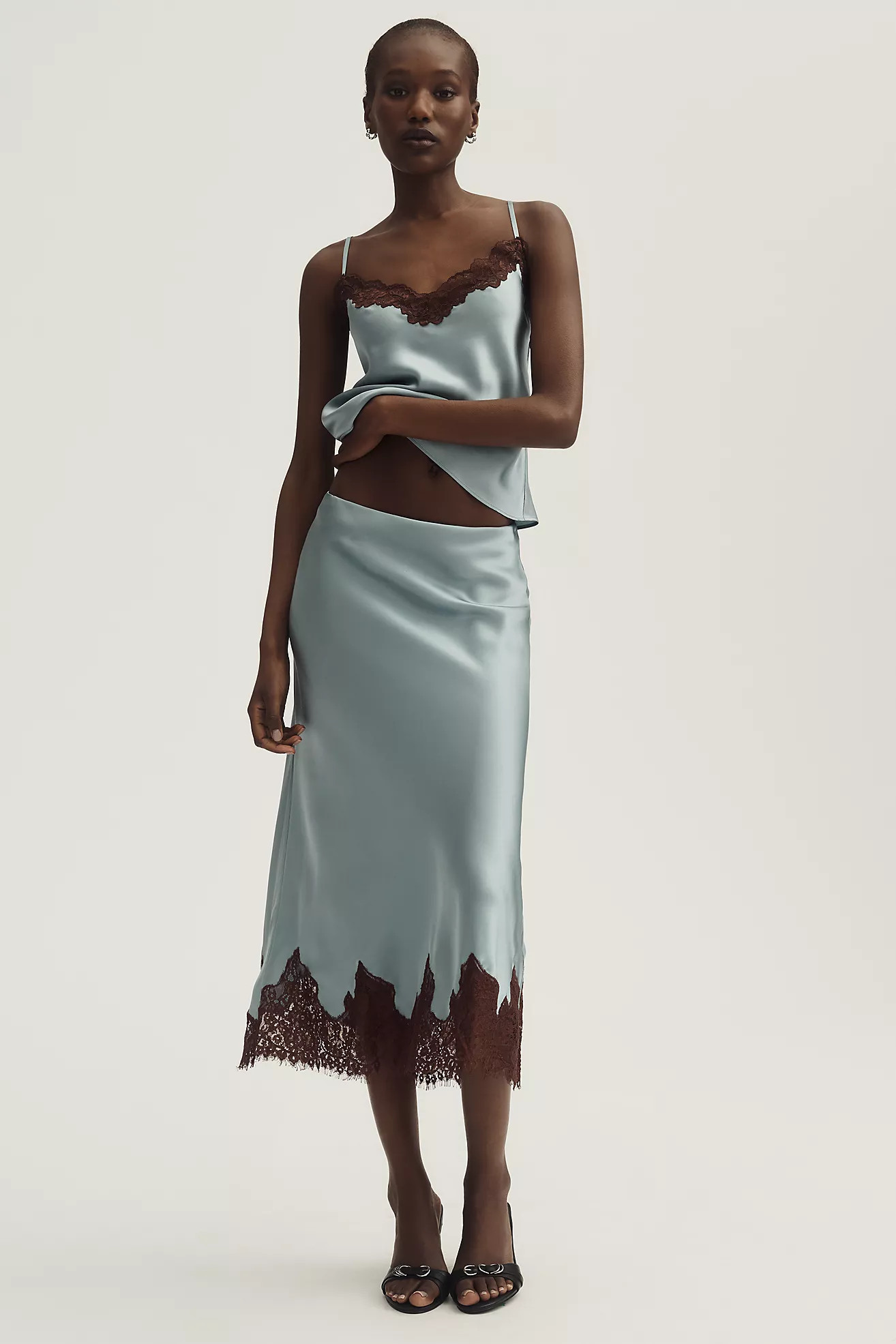 Reformation Carolina Lace-Hem Silk Midi Skirt | Anthropologie (US)