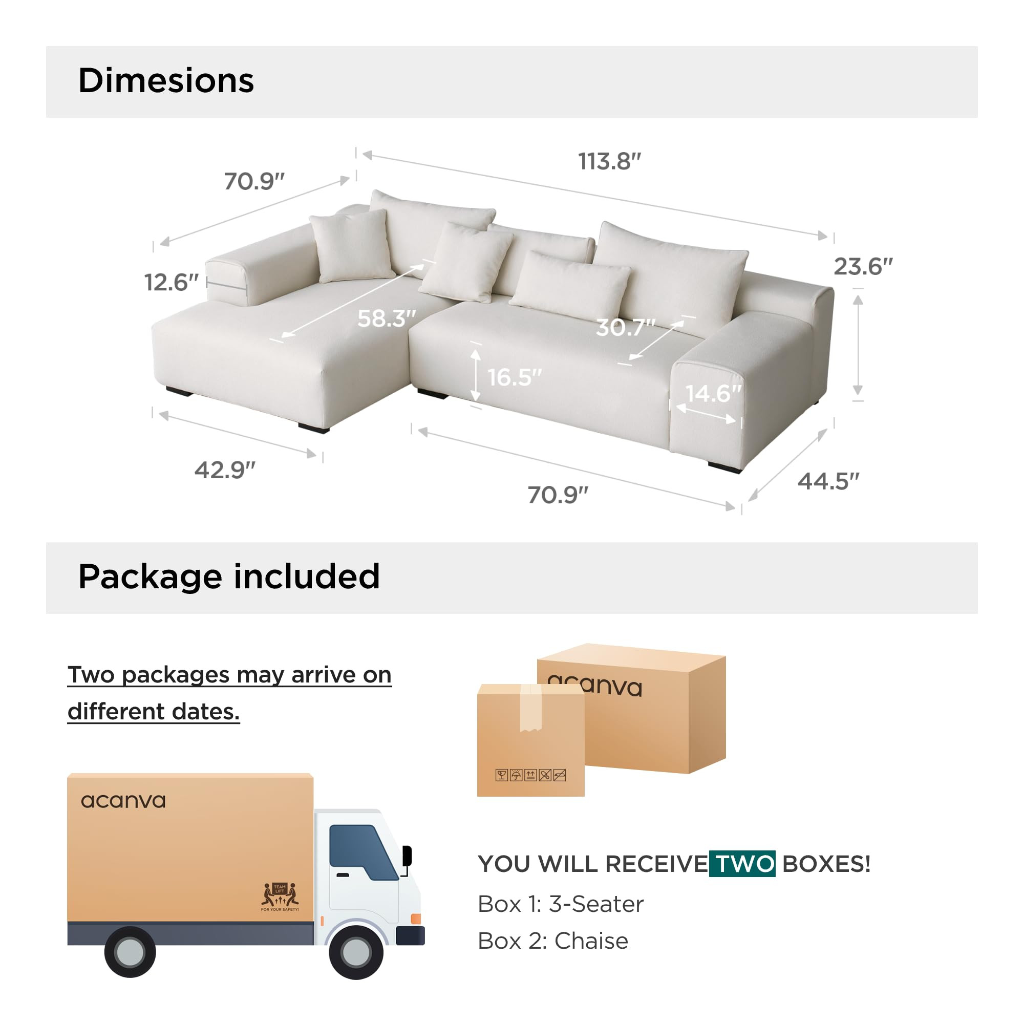 Acanva Modern Oversized Modular L Shaped Sectional Sofa Set for Living Room, Minimalist Style Com... | Amazon (US)