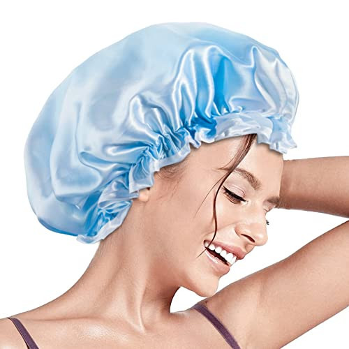 Aquior Shower Caps, Reusable Shower Cap for Women, Double Layer Waterproof Hair Cap, Large Size for All Hair Lengths,for Girls Spa Home Salon Use (Pink Cloud) | Amazon (US)