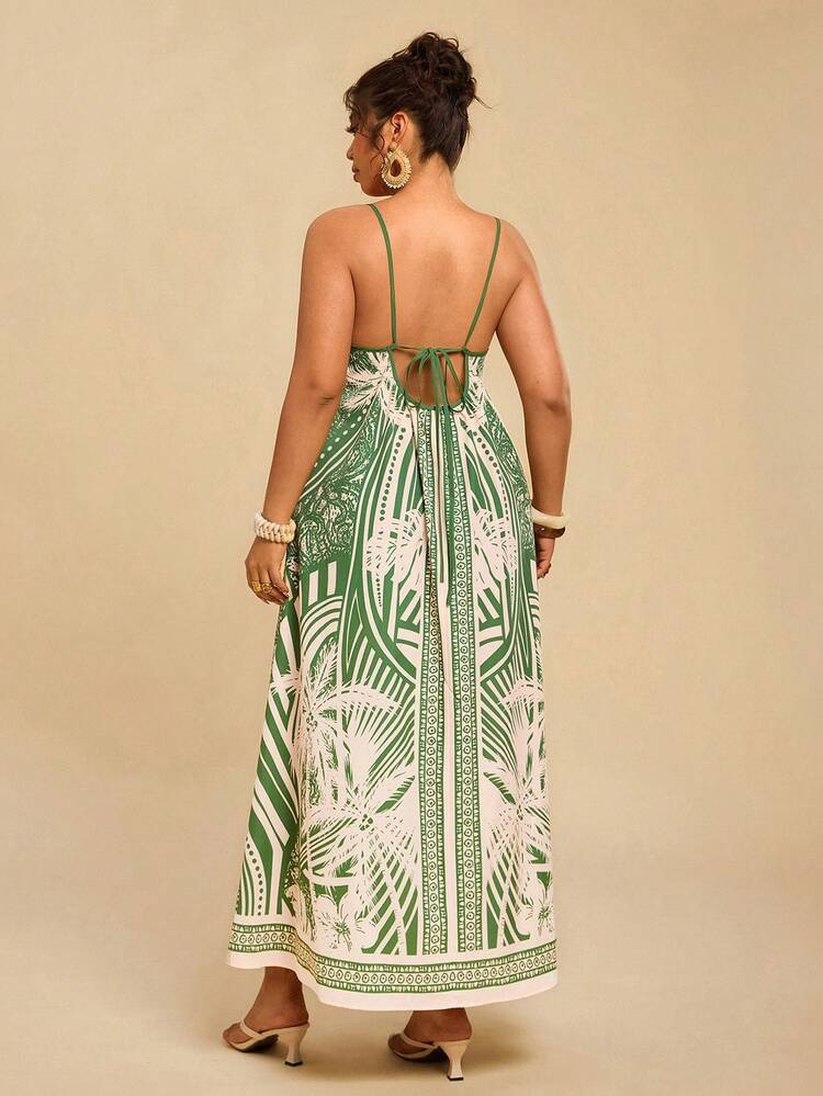 Travachic Plus Size Women's Loose Spaghetti Strap Dress With Palm Tree Prints, For Vacation,Bohemian Clothes Vacation Dress, Summer Dresses | SHEIN