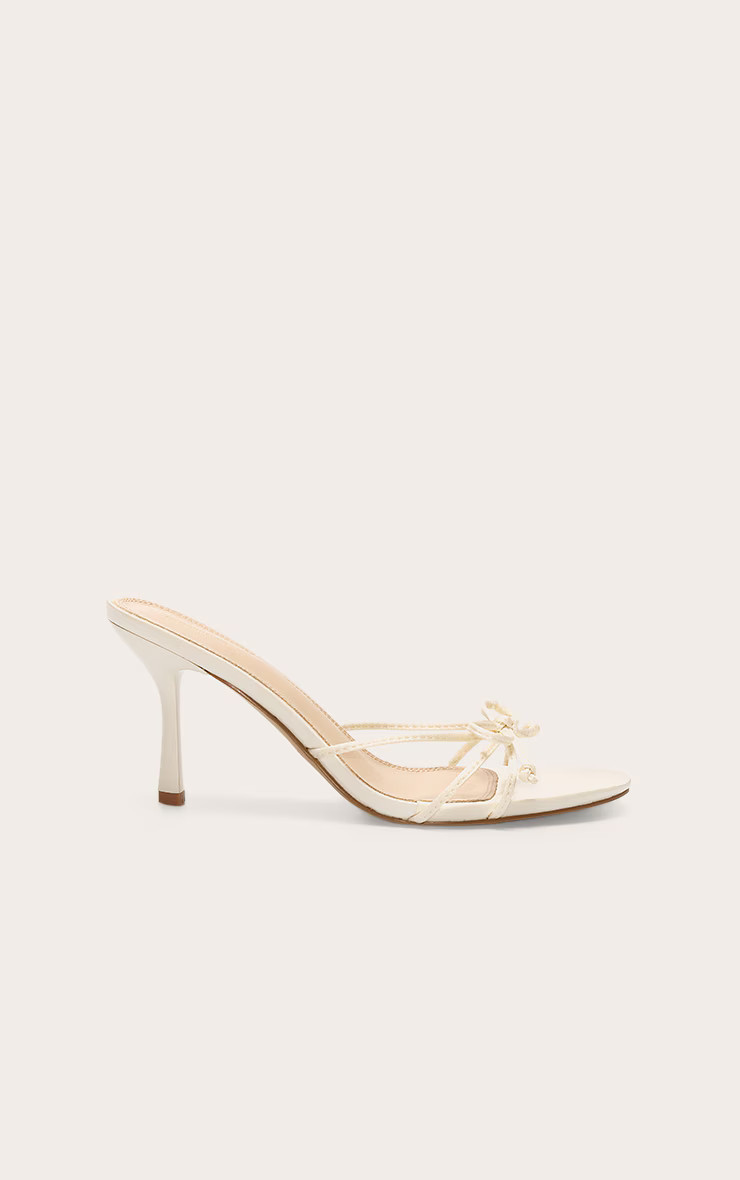 Ivory Satin Round Toe Bow Detail Mid Stiletto Heeled Mules | Pretty Little Thing (Australia & New Zealand)