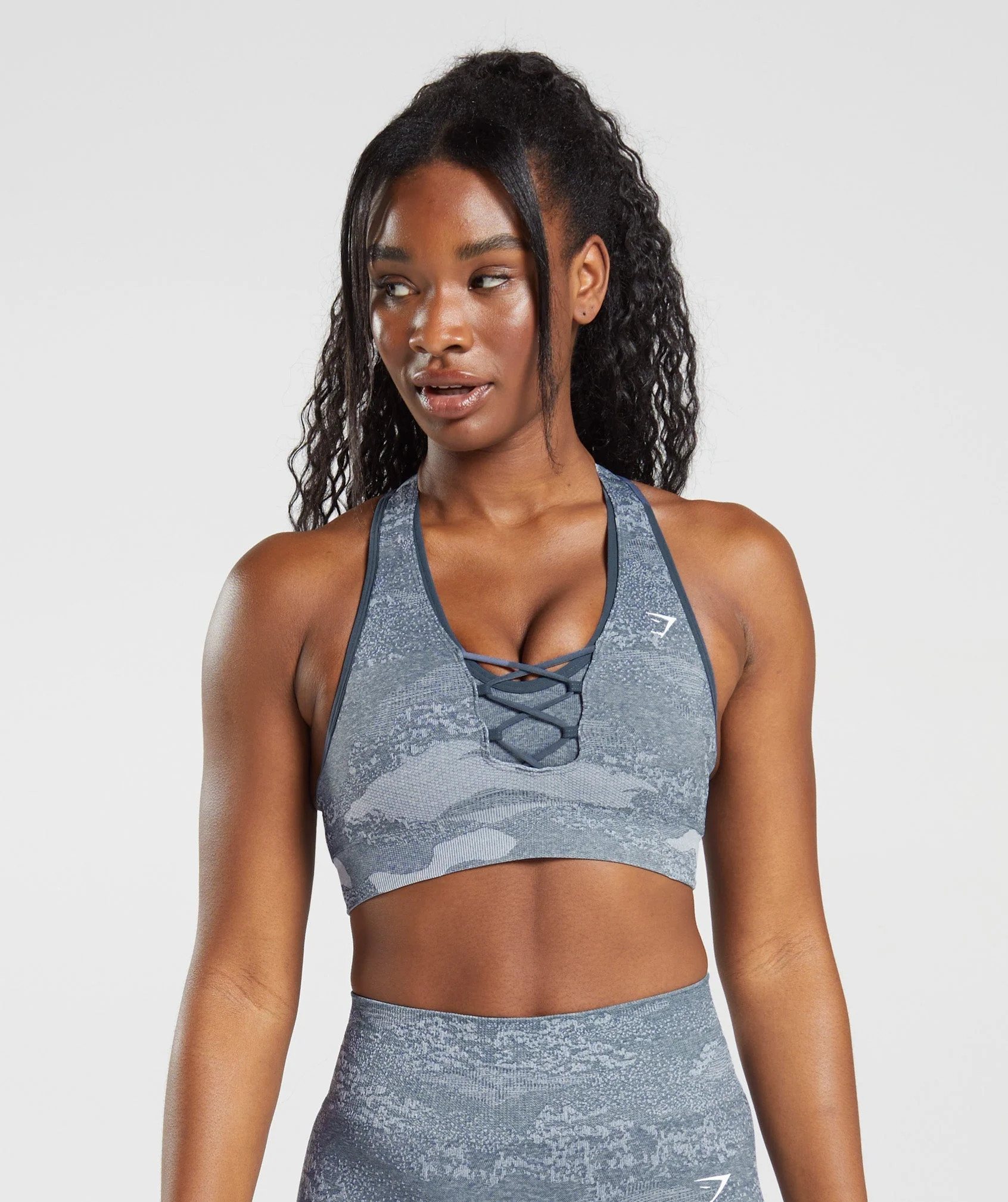 Gymshark Adapt Camo Seamless Sports Bra - River Stone Grey/Evening Blue | Gymshark US