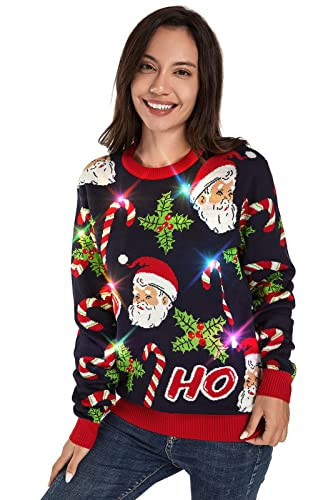 LED Ugly Christmas Sweater for Women, Unisex Men Xmas Pullover with Light for Party Festive 21004 Small | Amazon (US)