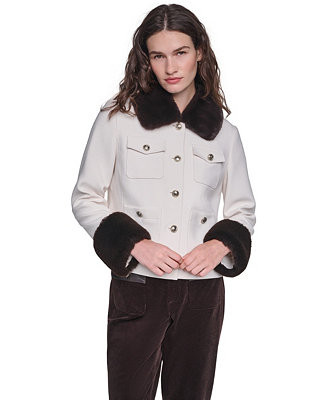 Women's Faux-Fur Collar and Cuffs Short Jacket | Macy's