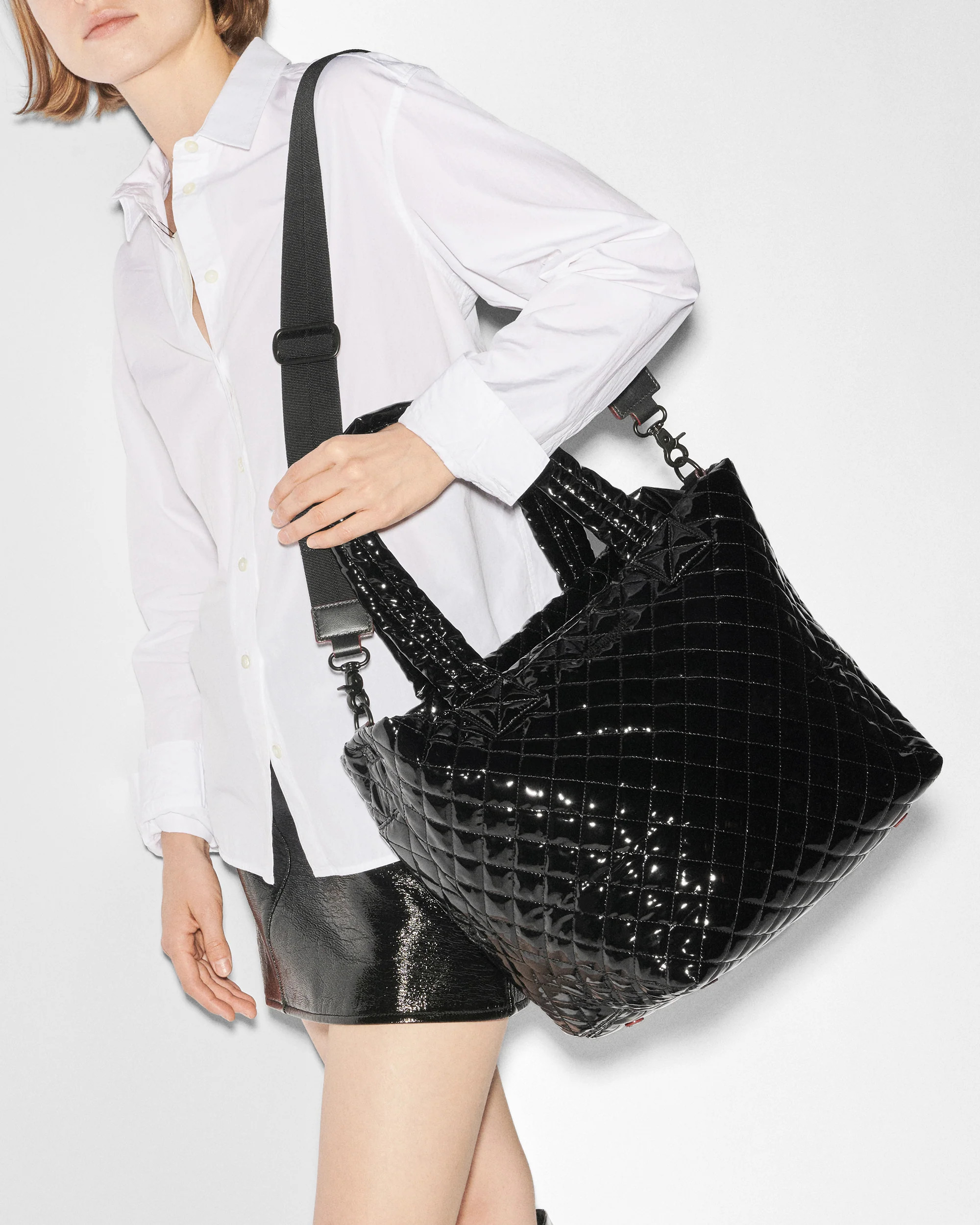 Medium Metro Tote Deluxe-Black Lacquer | MZ Wallace