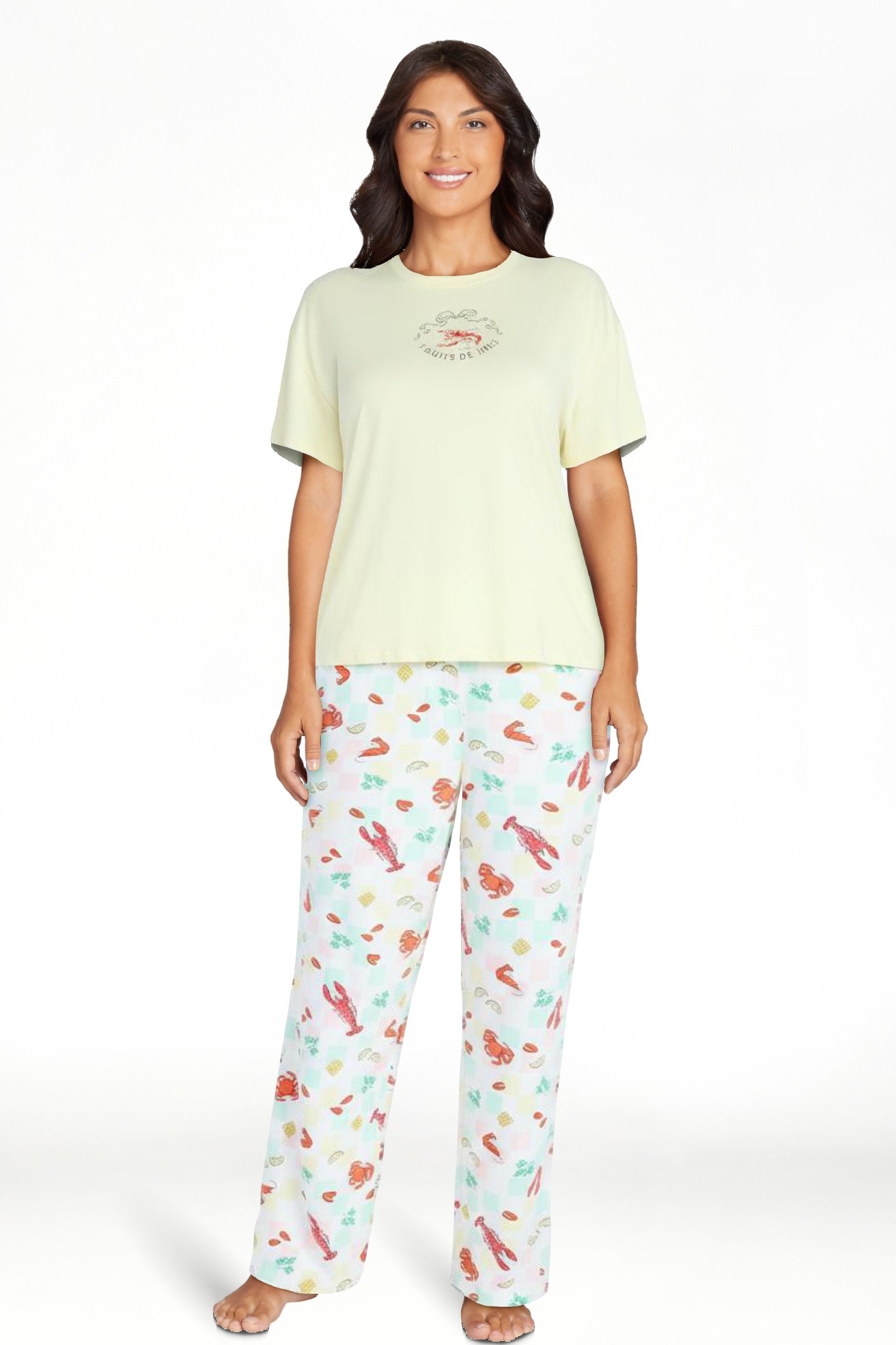 Joyspun Women's Dreamy Soft Collection Short Sleeve Sleep Top and Open Leg Pants Pajama Set, 2-Pi... | Walmart (US)