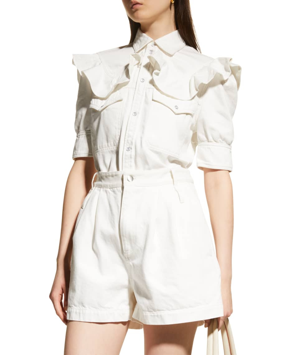 Zadig & Voltaire Toky Denim Ruffled Button-Front Shirt | Neiman Marcus