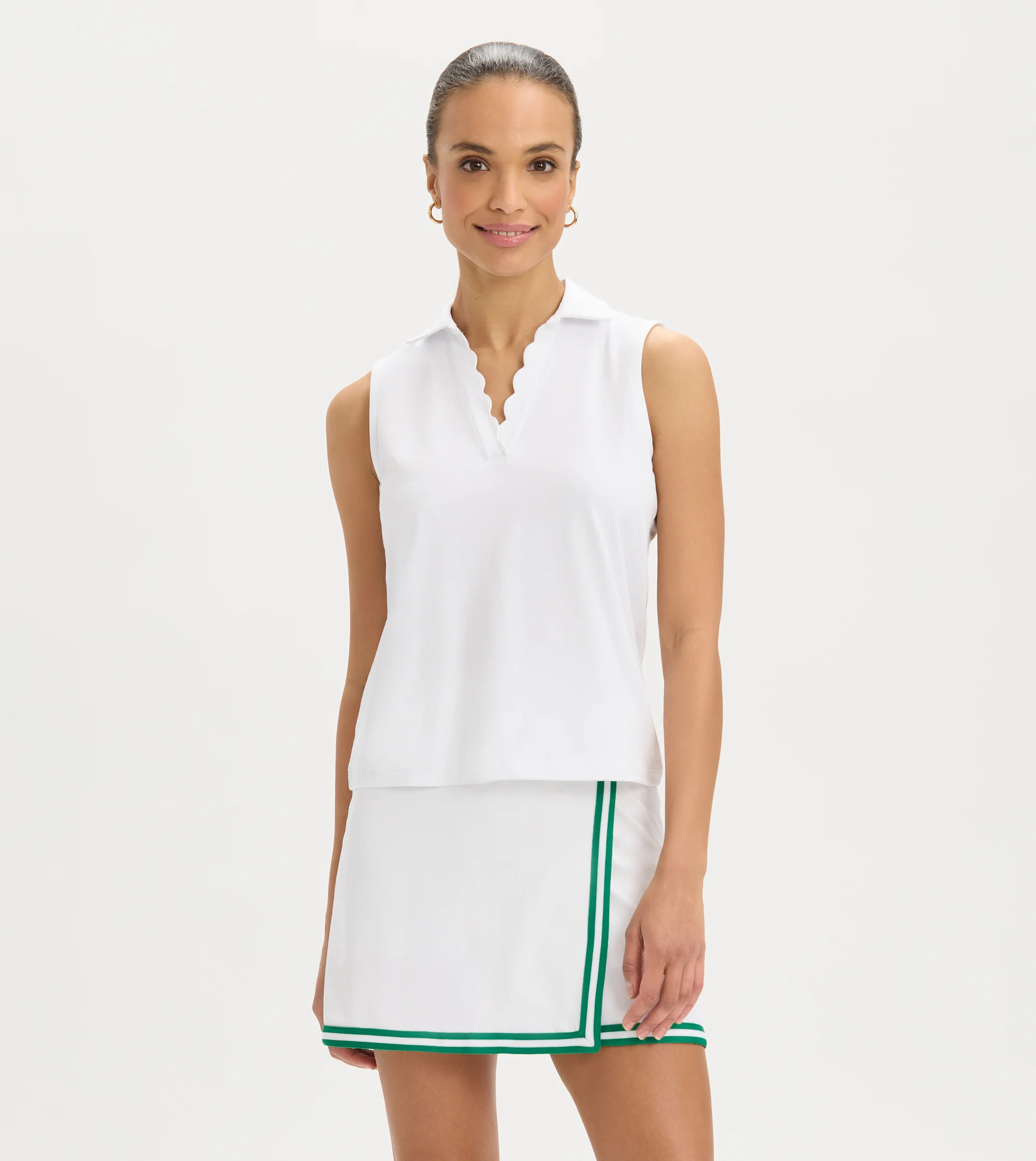 Renwick Cotton Scallop Sleeveless Polo | Renwick
