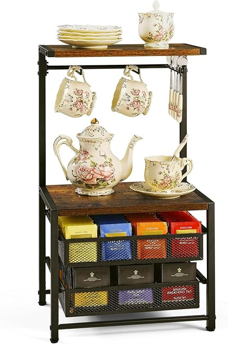 Pinzoveco Tea Bag Organizer, Large Tea Organizers and Storage Box,2 Drawers Tea Bags Holder Wood ... | Amazon (US)