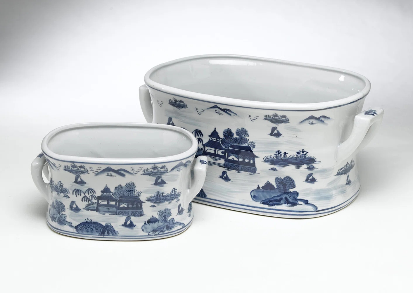 AA Importing Willow Pattern 2-Piece Pot Planter Set & Reviews | Wayfair | Wayfair North America
